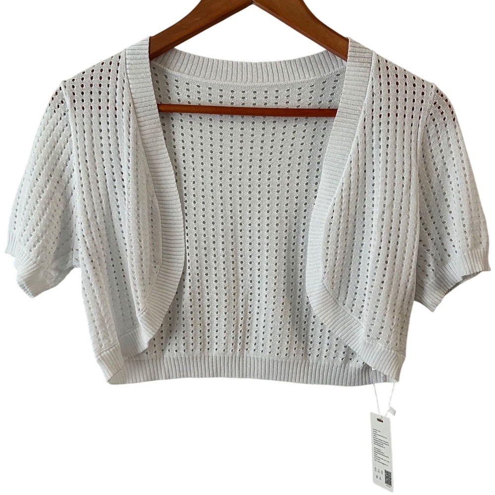 Kohl's White Short Sleeve Cropped Open Front Cardigan Women's Size Small NWT
